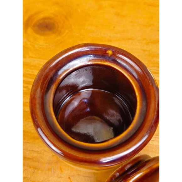Vintage Stoneware Miniature Lidded Jar With Brown Glaze & Beige Body - Picture 4 of 9